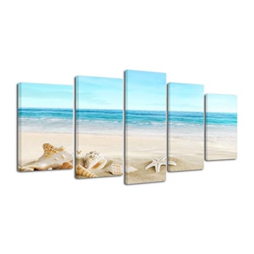 Pyradecor 5 Panels Beach Canvas Prints for Home Decor