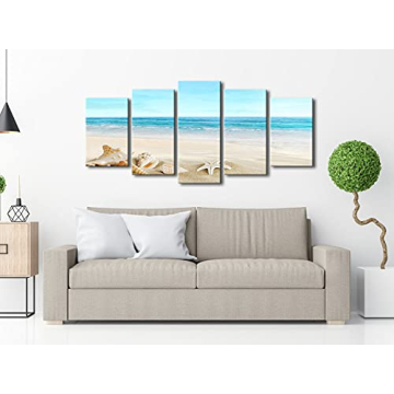 Pyradecor 5 Panels Beach Canvas Prints for Home Decor