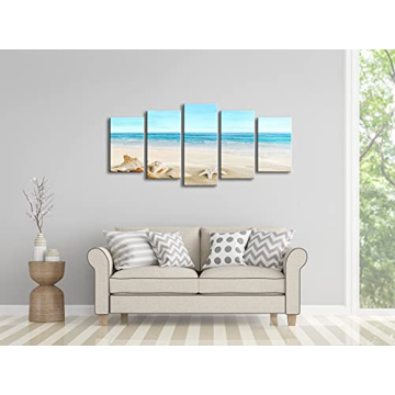 Pyradecor 5 Panels Beach Canvas Prints for Home Decor