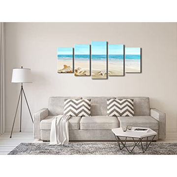 Pyradecor 5 Panels Beach Canvas Prints for Home Decor