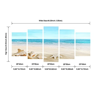 Pyradecor 5 Panels Beach Canvas Prints for Home Decor