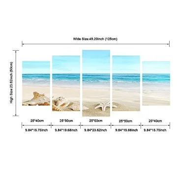 Pyradecor 5 Panels Beach Canvas Prints for Home Decor