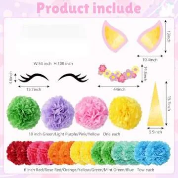 POEWAUVE Halloween Unicorn Trunk or Treat Car Decorations Kit，Colorful Paper Pom Poms Decoration with Truck Garage Door Decorations