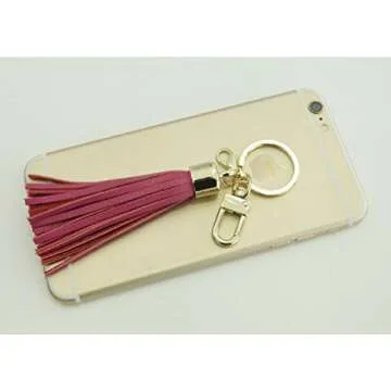 Stylish Indi-pink Leather Tassel Charm for Handbag Accessories