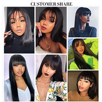 Stylish Lzlefho Virgin Straight Wig with Bangs 20inch