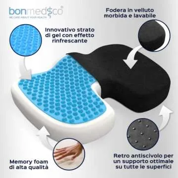 Memory Foam Gel Seat Cushion for Back Pain Relief