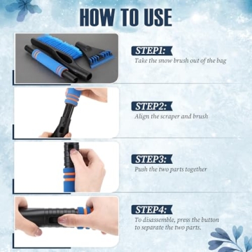 Baderke Snow Brush with Detachable Ice Scrapers Car Snow Scraper and Brush with Ergonomic Foam Grip Ice Scrapers for Car Windshield Snow Removal Tool for Cars, Trucks, Windshield, Window(Blue)