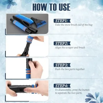 Baderke Snow Brush with Detachable Ice Scrapers Car Snow Scraper and Brush with Ergonomic Foam Grip Ice Scrapers for Car Windshield Snow Removal Tool for Cars, Trucks, Windshield, Window(Blue)