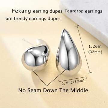 Fekang Teardrop Earrings Chunky Gold Hoop Earrings for Women Trendy Lightweight Earrings Hypoallergenic 18K Real Gold Plated Fashion Jewelry for Women