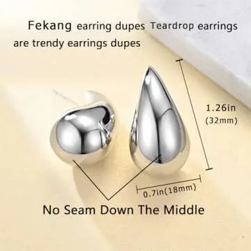 Fekang Teardrop Earrings Chunky Gold Hoop Earrings for Women Trendy Lightweight Earrings Hypoallergenic 18K Real Gold Plated Fashion Jewelry for Women