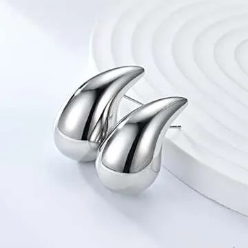 Fekang Teardrop Earrings Chunky Gold Hoop Earrings for Women Trendy Lightweight Earrings Hypoallergenic 18K Real Gold Plated Fashion Jewelry for Women