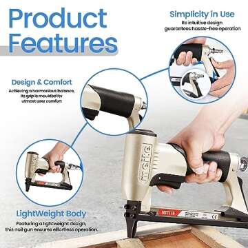 meite MT7116 Pneumatic Staple Gun - 22 Gauge 71 Series 3/8-Inch Crown 1/4-Inch to 5/8-Inch Length Air Upholstery Staple Gun Fine Wire Upholstery Stapler Gun