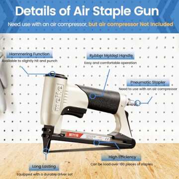 meite MT7116 Pneumatic Staple Gun - 22 Gauge 71 Series 3/8-Inch Crown 1/4-Inch to 5/8-Inch Length Air Upholstery Staple Gun Fine Wire Upholstery Stapler Gun