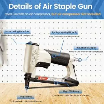 meite MT7116 Pneumatic Staple Gun - 22 Gauge 71 Series 3/8-Inch Crown 1/4-Inch to 5/8-Inch Length Air Upholstery Staple Gun Fine Wire Upholstery Stapler Gun