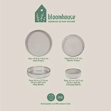Bloomhouse - Oprah's Favorite Things - Santorini Mist Double Bowl Terracotta Reactive Glaze Plates and Bowls Dinnerware Set - Moonstone White, Service for Four (16pcs)