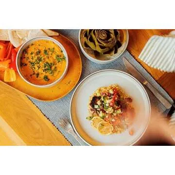 Bloomhouse - Oprah's Favorite Things - Santorini Mist Double Bowl Terracotta Reactive Glaze Plates and Bowls Dinnerware Set - Moonstone White, Service for Four (16pcs)