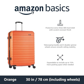 Amazon Basics Suitcase, Hardside Luggage with Spinner Wheels, Scratch-Resistant Surface, Orange, 30-Inch