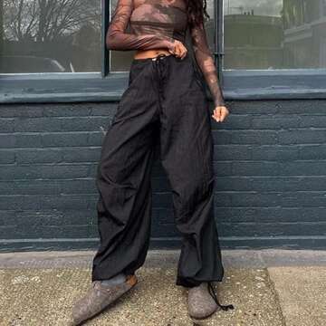 Drawstring Low Waist y2k Cargo Pants Baggy Straight Wide Leg Trousers E-Girls Harajuku Hiphop Streetwear Sweatpants Black