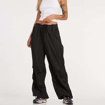 Drawstring Low Waist y2k Cargo Pants Baggy Straight Wide Leg Trousers E-Girls Harajuku Hiphop Streetwear Sweatpants Black