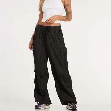 Drawstring Low Waist y2k Cargo Pants Baggy Straight Wide Leg Trousers E-Girls Harajuku Hiphop Streetwear Sweatpants Black