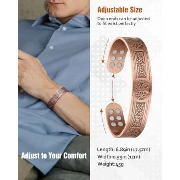 Jecanori Copper Bracelet for Men, 18X Strength Mens Magnetic Bracelets with 3,800 Gauss Magnets, 99.99% Pure Solid Copper Jewelry Gift