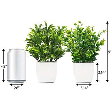 Whonline 2pcs Small Fake Plants, Mini Potted Plants for Home Bathroom Shelf Decor, Artificial Eucaly...