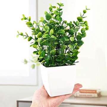 Whonline 2pcs Small Fake Plants, Mini Potted Plants for Home Bathroom Shelf Decor, Artificial Eucalyptus Plants for Office Desk Greenery Decoration
