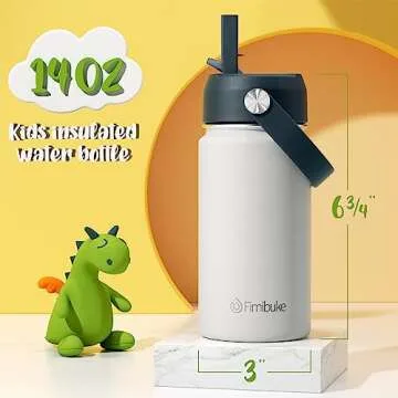 Fimibuke Kids Insulated Water Bottle, 14oz BPA FREE Double Wall Vacuum Tumbler 18/8 Stainless Steel ...