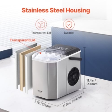 VEVOR Countertop Ice Maker, 9 Cubes Ready in 6 Mins, 26lbs in 24Hrs, Self-Cleaning Portable Ice Maker with Ice Scoop and Basket, Ice Machine with 2 Sizes Bullet Ice for Home Kitchen Office Bar Party