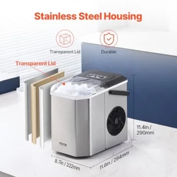 VEVOR Countertop Ice Maker, 9 Cubes Ready in 6 Mins, 26lbs in 24Hrs, Self-Cleaning Portable Ice Maker with Ice Scoop and Basket, Ice Machine with 2 Sizes Bullet Ice for Home Kitchen Office Bar Party