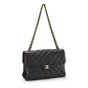 Chanel Pre-Loved Black Quilted Lambskin Double Flap Jumbo