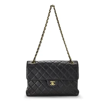 Chanel Pre-Loved Black Quilted Lambskin Double Flap Jumbo