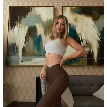 OQQ Women's 2 Piece Yoga Leggings Ribbed Seamless Workout High Waist Cross Over Athletic Exercise Leggings Black Darkbrown