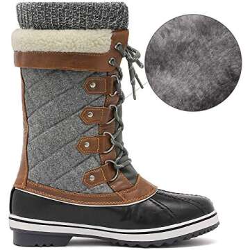 DREAM PAIRS Women's Mid-Calf Waterproof Winter Snow Boots Monte_02,Size 8,Black/Grey,Monte_02