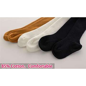 CECORC Baby Tights – Thick Toddlers Girl Leggings– Cable Knit Cotton Stockings, 6-12 months, (0-12 Months, 3 pack (black+white+ginger))