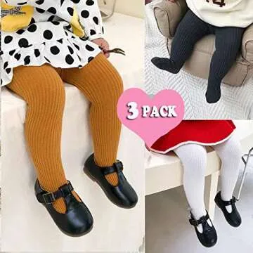 CECORC Baby Tights – Thick Toddlers Girl Leggings– Cable Knit Cotton Stockings, 6-12 months, (0-12 Months, 3 pack (black+white+ginger))