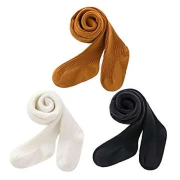 CECORC Baby Tights – Thick Toddlers Girl Leggings– Cable Knit Cotton Stockings, 6-12 months, (0-12 Months, 3 pack (black+white+ginger))