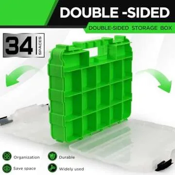 Small Parts Organizer, 34-Compartments Double Side parts organizer with Removable Dividers, Double Side Tools Box Screw Organizer For Nuts, Bolts, Screws, Nails, Small Hardware