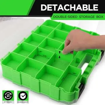 Small Parts Organizer, 34-Compartments Double Side parts organizer with Removable Dividers, Double Side Tools Box Screw Organizer For Nuts, Bolts, Screws, Nails, Small Hardware