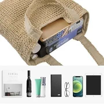 COZYOFFI Straw Beach Tote Bag: Large Summer Boho Woven Bags - Rattan Handmade Shoulder Handbags for Women(Brown)