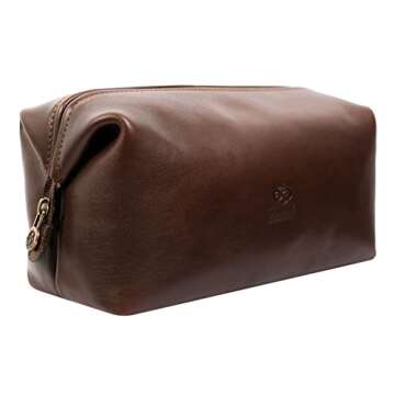 Time Resistance Leather Toiletry Bag - Italian Cosmetic Case Dopp Kit (Brown)