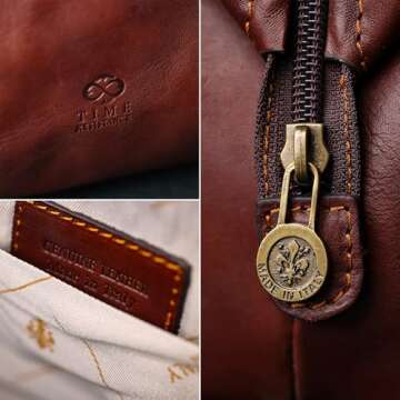 Time Resistance Leather Toiletry Bag - Italian Cosmetic Case Dopp Kit (Brown)