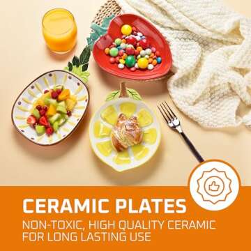 Bruntmor Multicolor Ceramic Plate Sets - Polka Dot Design - Scratch-Resistant, Non-Toxic, Lead-Free Decorative Service Plates for Special Occasions -7.08L x 9.44W x 1.37Th Inches