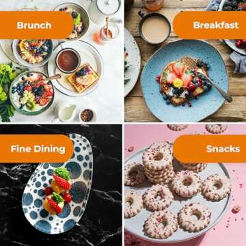 Bruntmor Multicolor Ceramic Plate Sets - Polka Dot Design - Scratch-Resistant, Non-Toxic, Lead-Free Decorative Service Plates for Special Occasions -7.08L x 9.44W x 1.37Th Inches