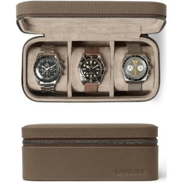 TAWBURY Luxury Leather Watch Box Unisex – Mens Travel Watch Case Zipper Closure | Taupe Top-Grain ...