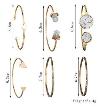 yunanwa 5 PACK (23pcs) Multiple Layered Stackable Open Cuff Wrap Bangle Bracelet Jewelry Adjustable for Women Wholesales Set Assorted