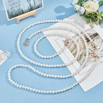 PH PandaHall 2pcs 10mm Pearl Beaded Bag Straps, 43.4 inch Crossbody Bag Chain Strap with Swivel Clasps Handbag Chains Replacement Accessories for Handbag Purse Clutch Handmade Bag
