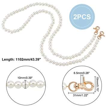 PH PandaHall 2pcs 10mm Pearl Beaded Bag Straps, 43.4 inch Crossbody Bag Chain Strap with Swivel Clasps Handbag Chains Replacement Accessories for Handbag Purse Clutch Handmade Bag