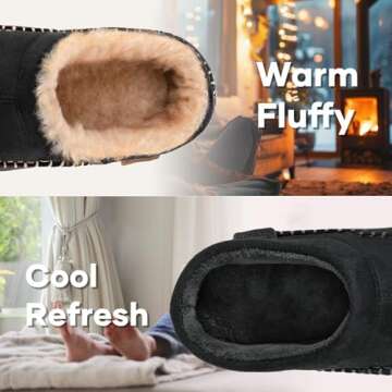 Zigzagger Men's Slip On Moccasin Slippers, Indoor/Outdoor Warm Fuzzy Comfy House Shoes, Fluffy Wide ...