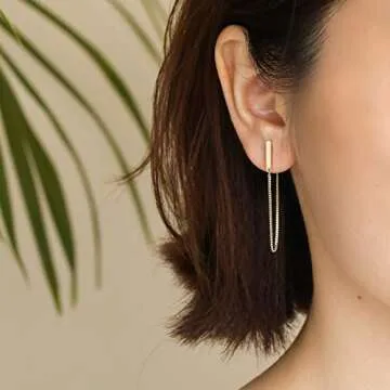 Chain Earrings for Women Gold Dangle Earrings For Women Hypoallergenic Gold Plated Earrings for Women Sterling Silver Gold Stud Earrings for Women (6cm-Gold)